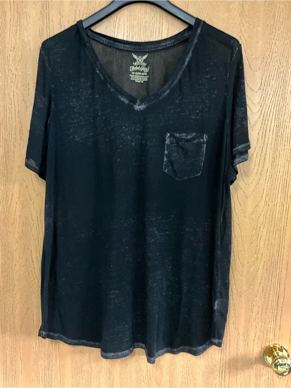 Faded Glory Black Washed V-Neck Pocket Tee
